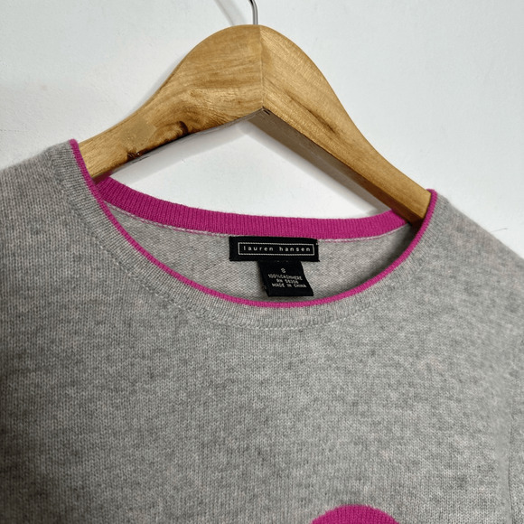LAUREN HANSEN 100% Cashmere 2 Ply Sweater Broken Heart Crewneck womens small S - Picture 4 of 6